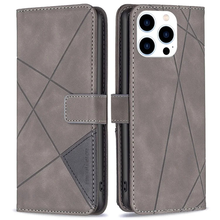 BINFEN COLOR BF05 For iPhone 16 Pro Max Wallet Case Leather Phone Cover Geometric Imprint