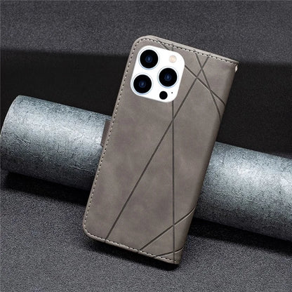 BINFEN COLOR BF05 For iPhone 16 Pro Max Wallet Case Leather Phone Cover Geometric Imprint
