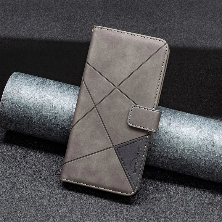 BINFEN COLOR BF05 For iPhone 16 Pro Max Wallet Case Leather Phone Cover Geometric Imprint