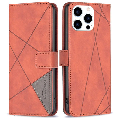 BINFEN COLOR BF05 For iPhone 16 Pro Max Wallet Case Leather Phone Cover Geometric Imprint
