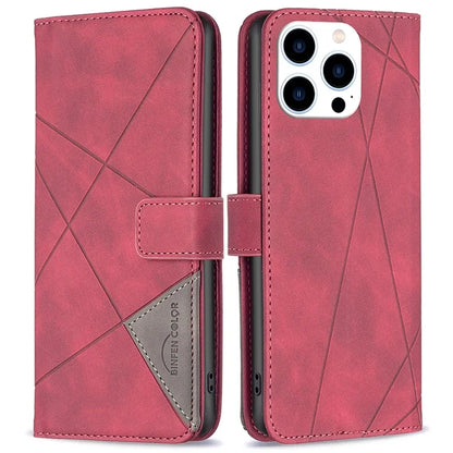 BINFEN COLOR BF05 For iPhone 16 Pro Max Wallet Case Leather Phone Cover Geometric Imprint
