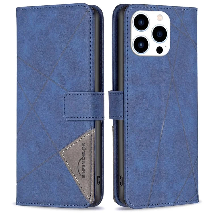 BINFEN COLOR BF05 For iPhone 16 Pro Max Wallet Case Leather Phone Cover Geometric Imprint