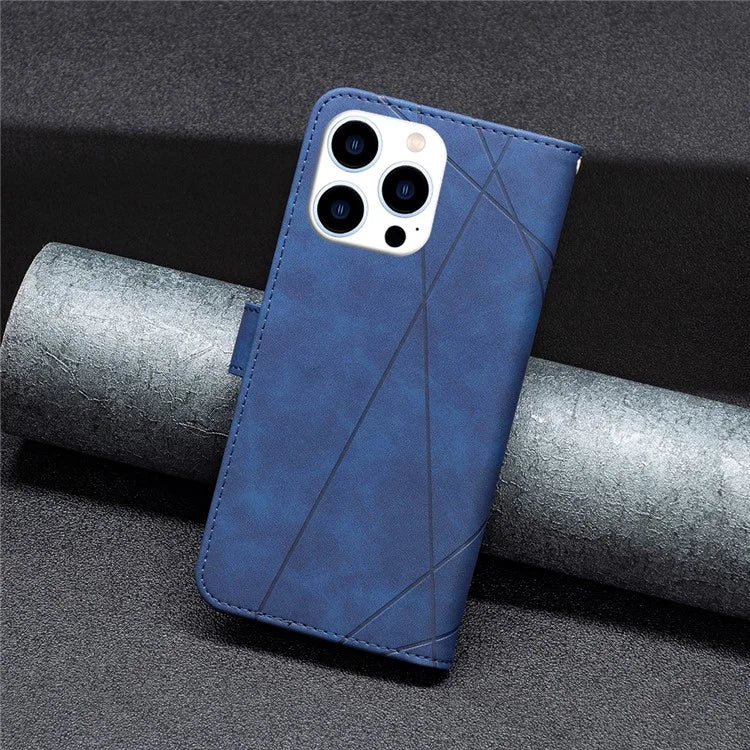 BINFEN COLOR BF05 For iPhone 16 Pro Max Wallet Case Leather Phone Cover Geometric Imprint