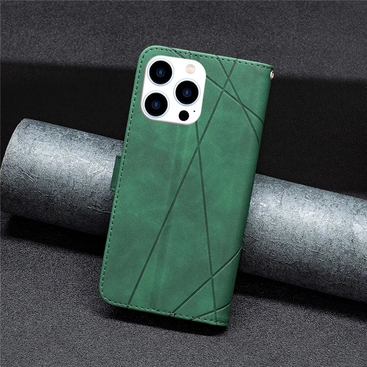 BINFEN COLOR BF05 For iPhone 16 Pro Max Wallet Case Leather Phone Cover Geometric Imprint