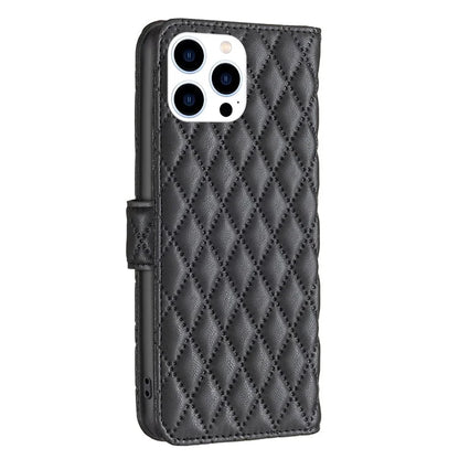 BINFEN COLOR BF Style-14 For iPhone 16 Pro Case Leather Rhombus Grid Phone Cover