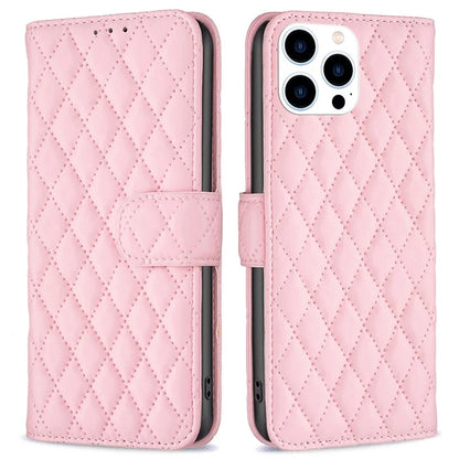 BINFEN COLOR BF Style-14 For iPhone 16 Pro Case Leather Rhombus Grid Phone Cover