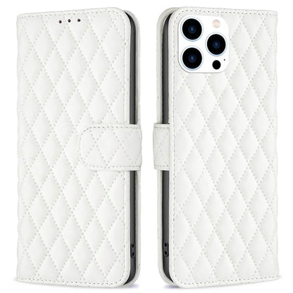 BINFEN COLOR BF Style-14 For iPhone 16 Pro Case Leather Rhombus Grid Phone Cover
