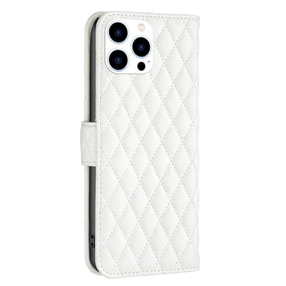 BINFEN COLOR BF Style-14 For iPhone 16 Pro Case Leather Rhombus Grid Phone Cover