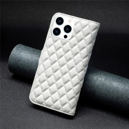 BINFEN COLOR BF Style-14 For iPhone 16 Pro Case Leather Rhombus Grid Phone Cover