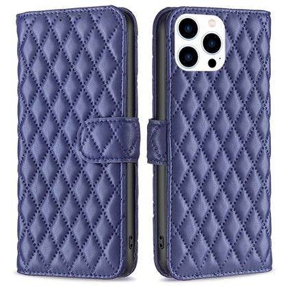 BINFEN COLOR BF Style-14 For iPhone 16 Pro Case Leather Rhombus Grid Phone Cover
