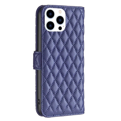 BINFEN COLOR BF Style-14 For iPhone 16 Pro Case Leather Rhombus Grid Phone Cover