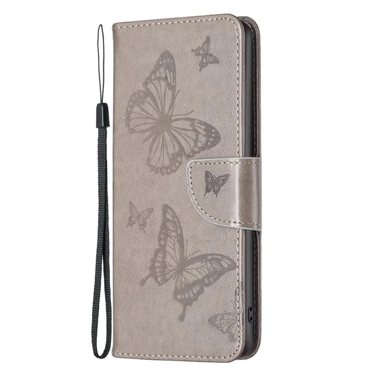 For iPhone 16 Pro Case Butterfly Pattern Leather Phone Cover with Wrist Strap