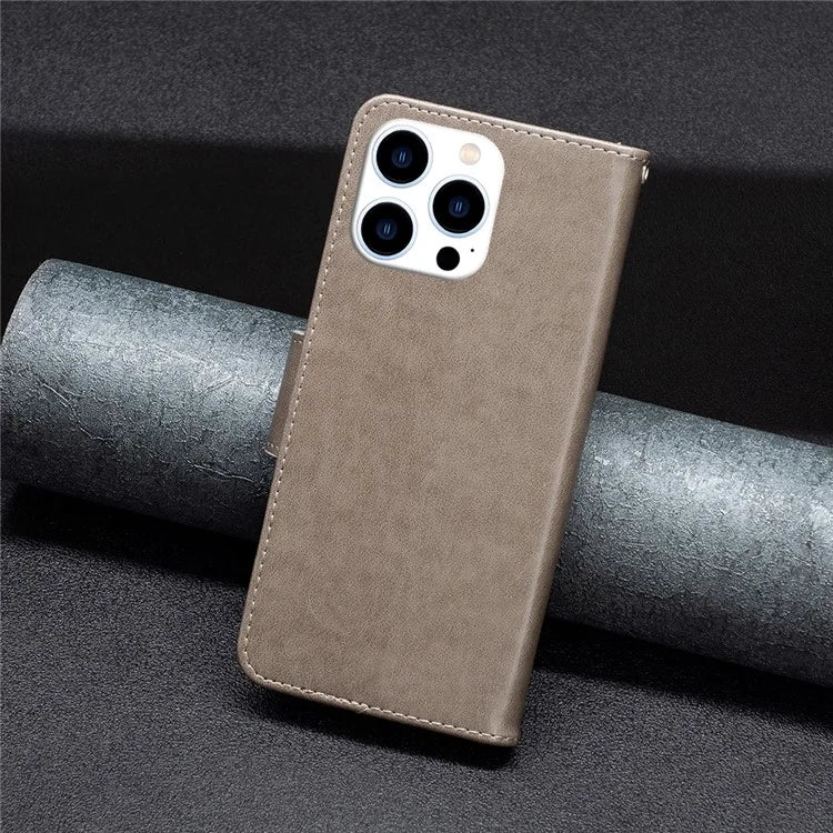 For iPhone 16 Pro Case Butterfly Pattern Leather Phone Cover with Wrist Strap
