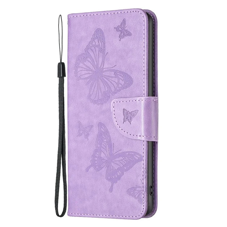 For iPhone 16 Pro Case Butterfly Pattern Leather Phone Cover with Wrist Strap