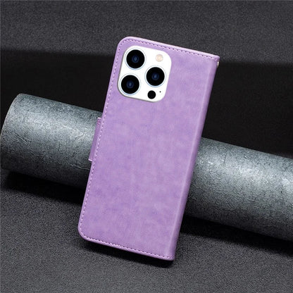 For iPhone 16 Pro Case Butterfly Pattern Leather Phone Cover with Wrist Strap