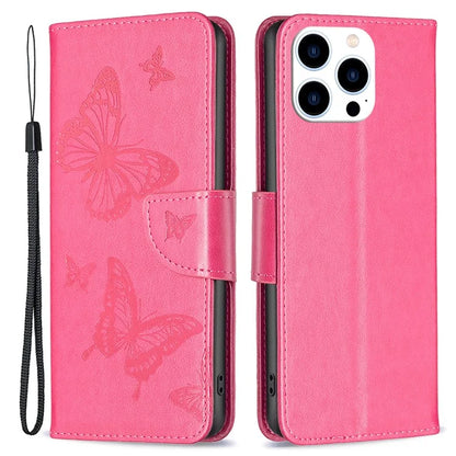 For iPhone 16 Pro Case Butterfly Pattern Leather Phone Cover with Wrist Strap