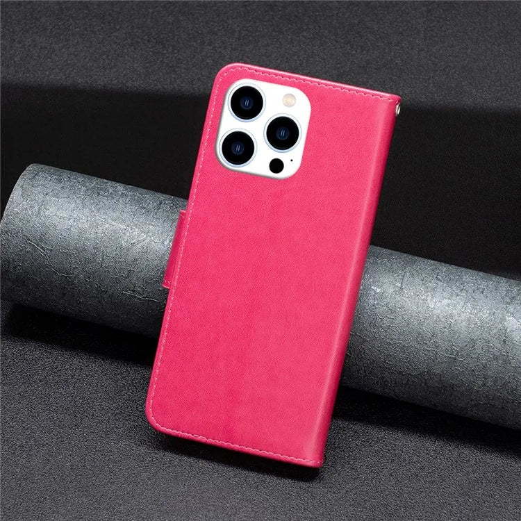 For iPhone 16 Pro Case Butterfly Pattern Leather Phone Cover with Wrist Strap