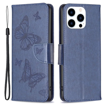 For iPhone 16 Pro Case Butterfly Pattern Leather Phone Cover with Wrist Strap