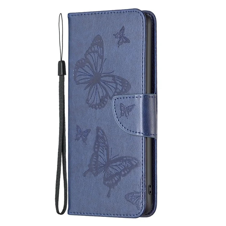 For iPhone 16 Pro Case Butterfly Pattern Leather Phone Cover with Wrist Strap
