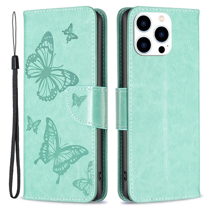 For iPhone 16 Pro Case Butterfly Pattern Leather Phone Cover with Wrist Strap