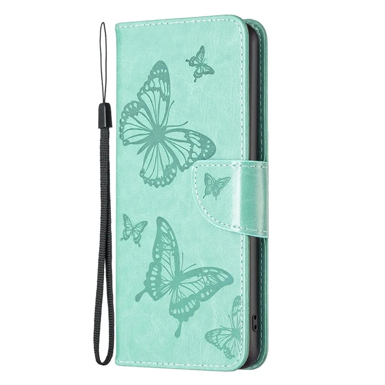 For iPhone 16 Pro Case Butterfly Pattern Leather Phone Cover with Wrist Strap