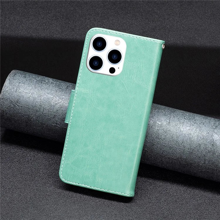 For iPhone 16 Pro Case Butterfly Pattern Leather Phone Cover with Wrist Strap