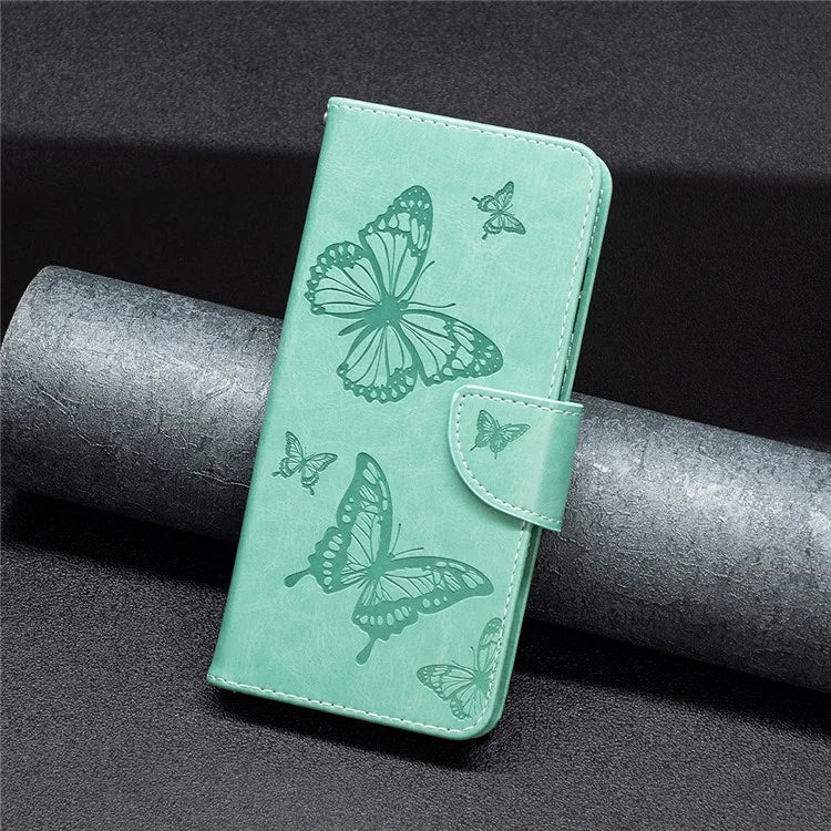 For iPhone 16 Pro Case Butterfly Pattern Leather Phone Cover with Wrist Strap
