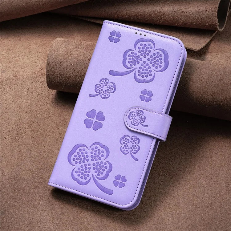 For iPhone 16 Pro Case Lucky Clover Pattern Leather Phone Cover