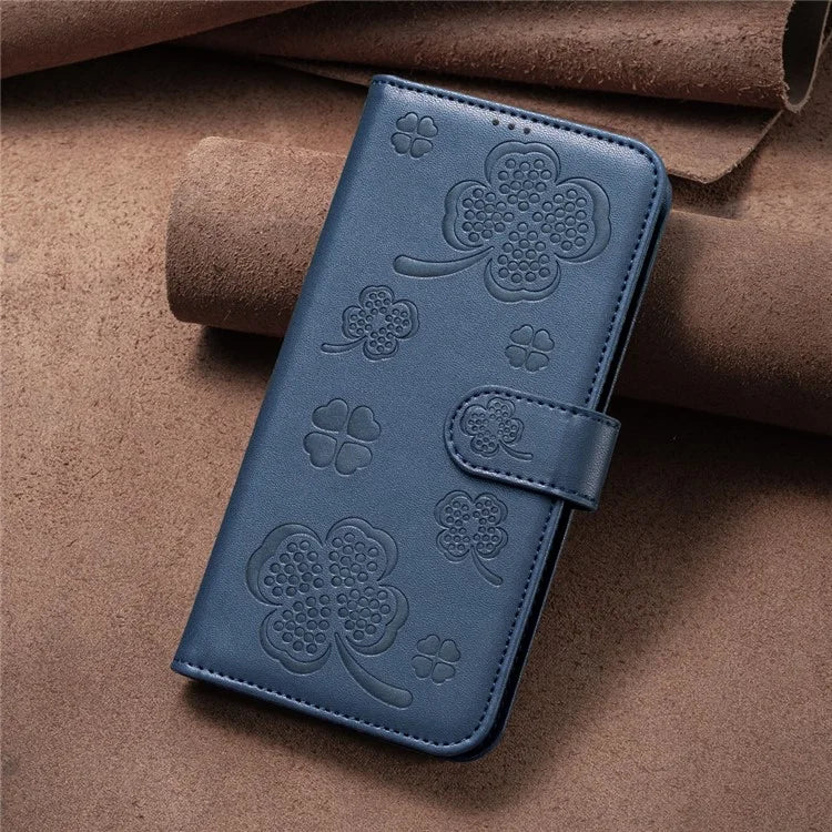 For iPhone 16 Pro Case Lucky Clover Pattern Leather Phone Cover