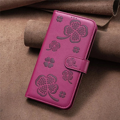 For iPhone 16 Pro Case Lucky Clover Pattern Leather Phone Cover