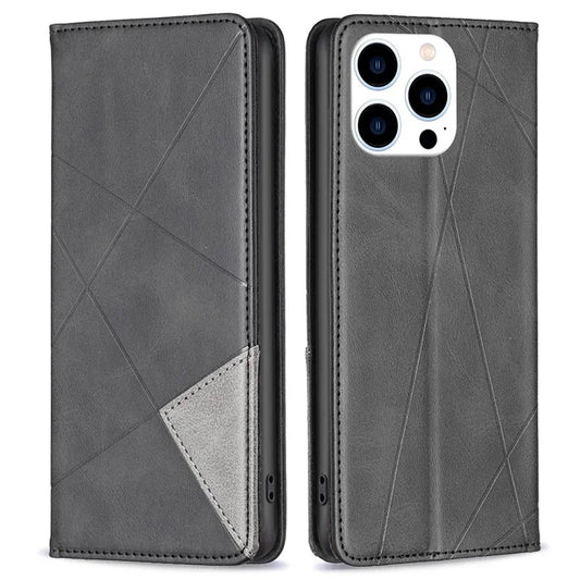 For iPhone 16 Pro Max Case Rhombus PU Leather Flip Phone Cover with Stand Card Slots