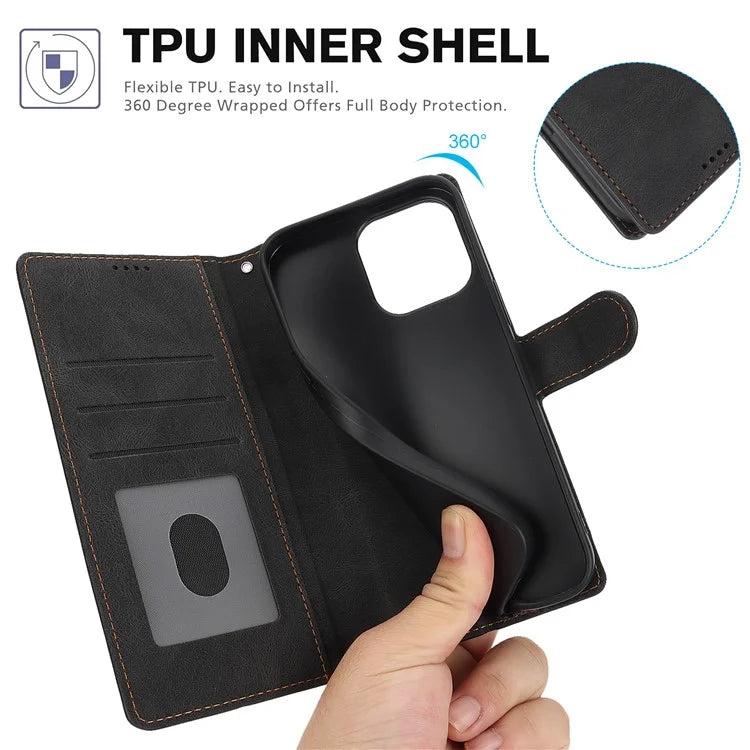 For iPhone 16 Plus Case PU Leather Wallet Phone Cover with Hand Strap