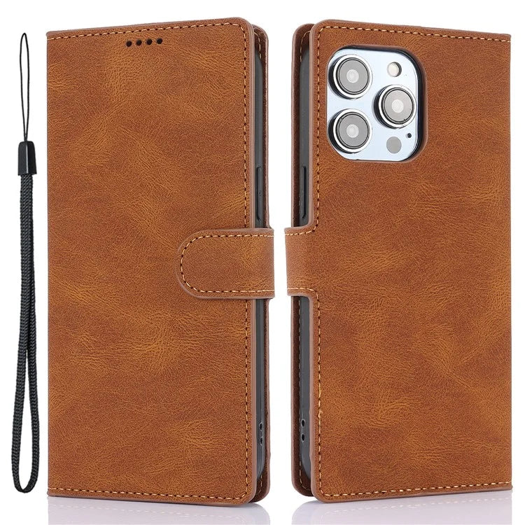For iPhone 16 Plus Case PU Leather Wallet Phone Cover with Hand Strap
