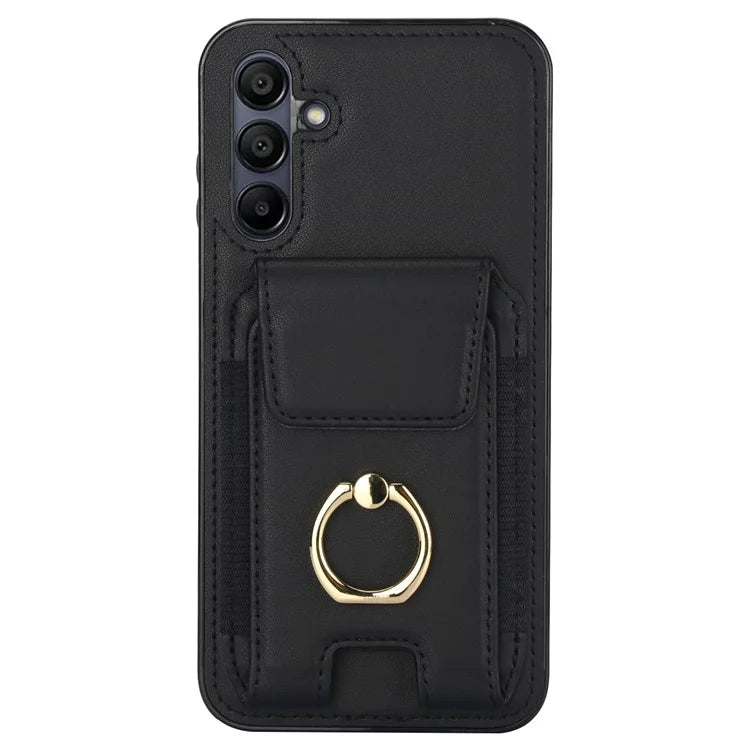 For Samsung Galaxy A15 4G / A15 5G Case Ring Kickstand Leather+TPU Cover with Card Holder