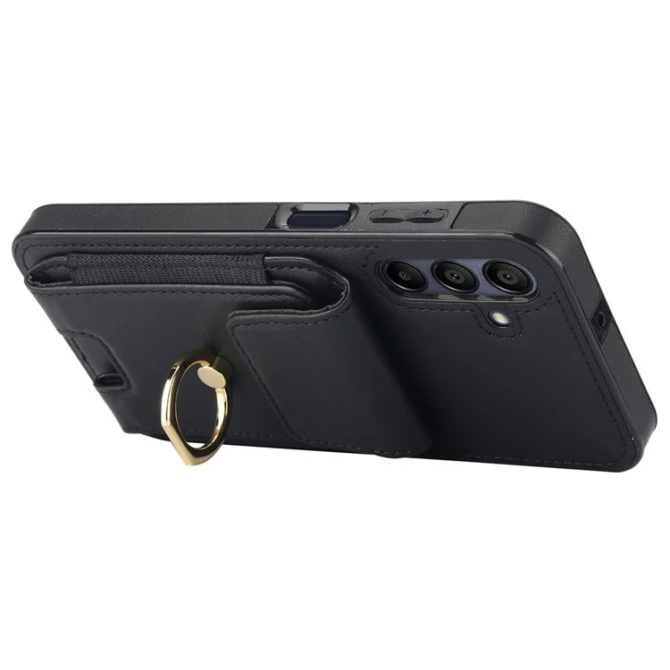 For Samsung Galaxy A15 4G / A15 5G Case Ring Kickstand Leather+TPU Cover with Card Holder