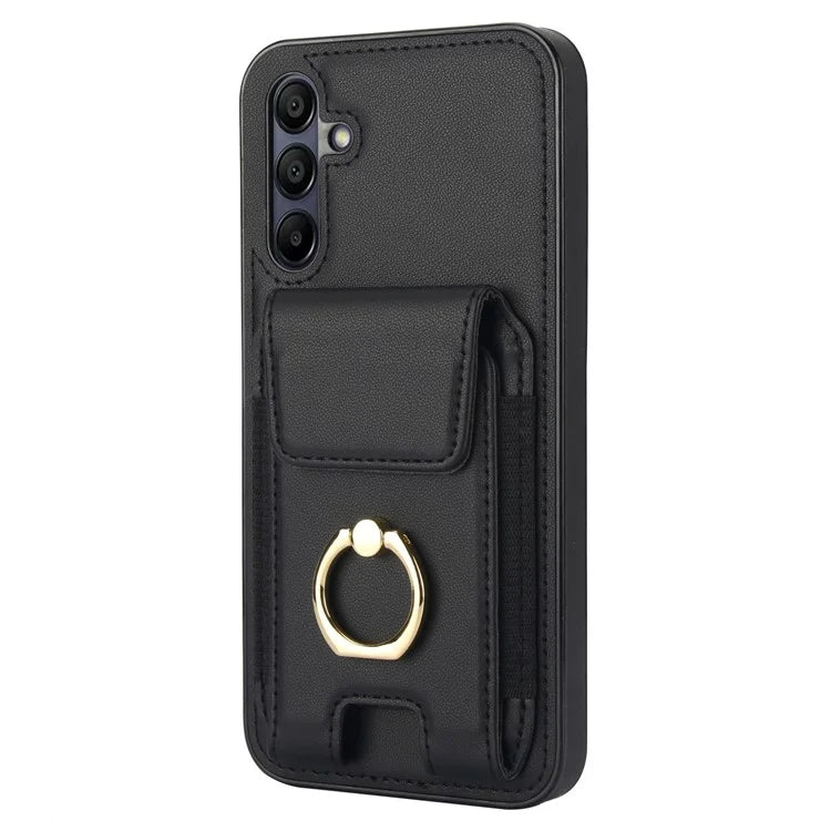 For Samsung Galaxy A15 4G / A15 5G Case Ring Kickstand Leather+TPU Cover with Card Holder