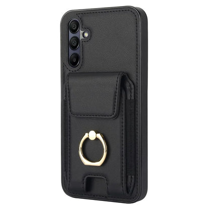 For Samsung Galaxy A15 4G / A15 5G Case Ring Kickstand Leather+TPU Cover with Card Holder