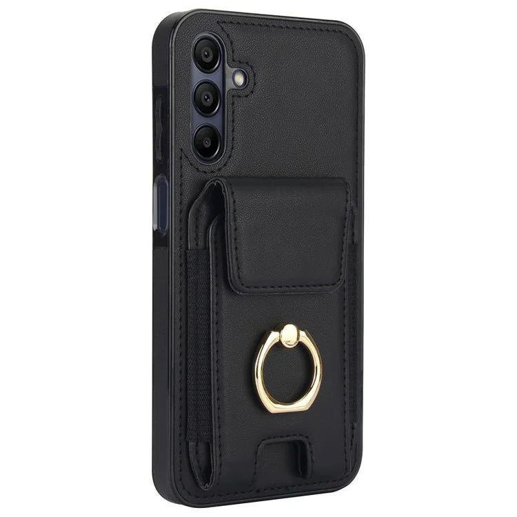 For Samsung Galaxy A15 4G / A15 5G Case Ring Kickstand Leather+TPU Cover with Card Holder