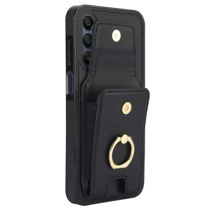 For Samsung Galaxy A15 4G / A15 5G Case Ring Kickstand Leather+TPU Cover with Card Holder