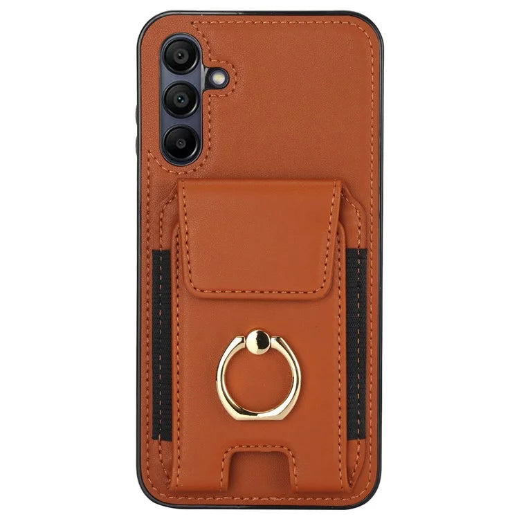 For Samsung Galaxy A15 4G / A15 5G Case Ring Kickstand Leather+TPU Cover with Card Holder