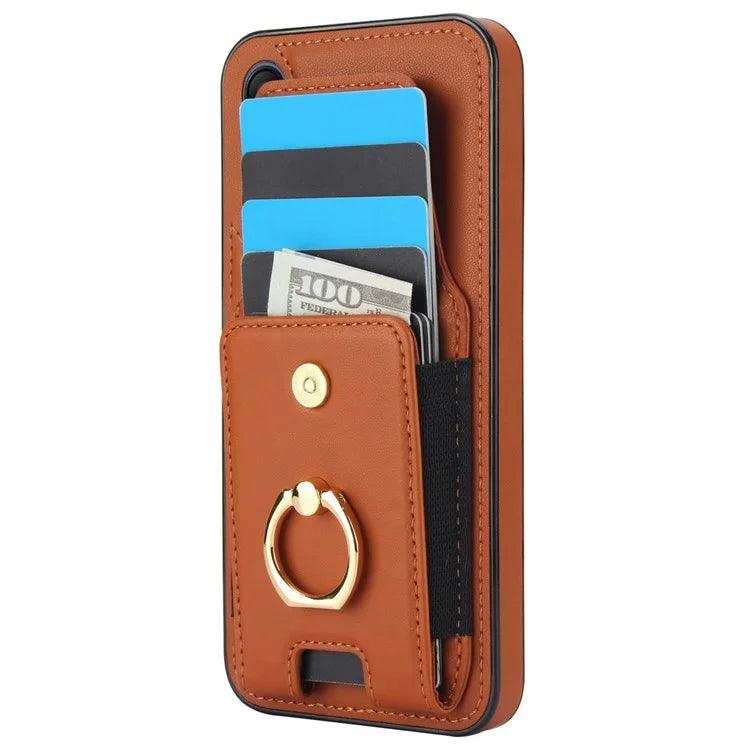 For Samsung Galaxy A15 4G / A15 5G Case Ring Kickstand Leather+TPU Cover with Card Holder