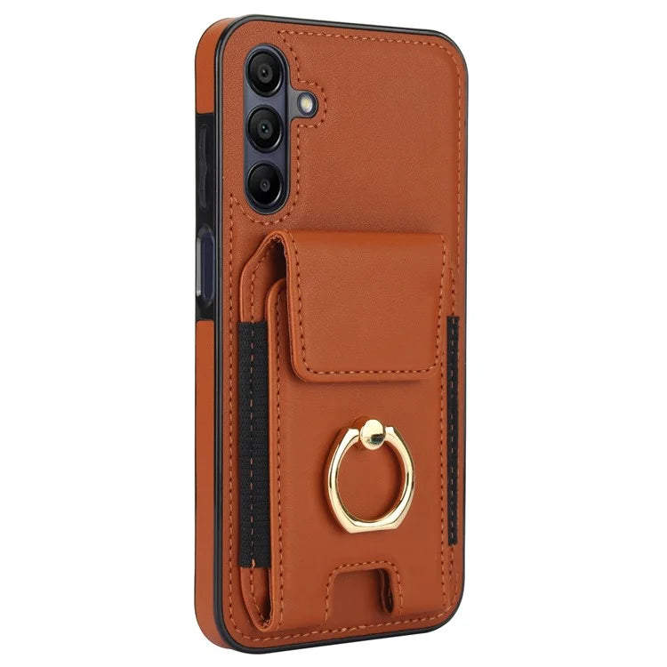 For Samsung Galaxy A15 4G / A15 5G Case Ring Kickstand Leather+TPU Cover with Card Holder