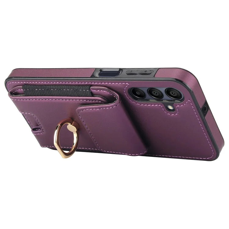 For Samsung Galaxy A15 4G / A15 5G Case Ring Kickstand Leather+TPU Cover with Card Holder
