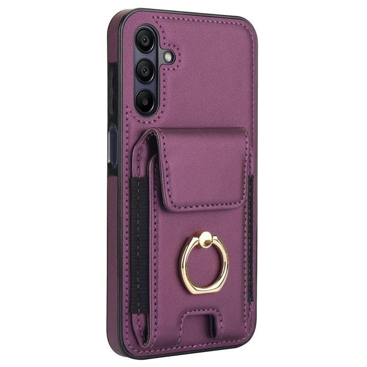 For Samsung Galaxy A15 4G / A15 5G Case Ring Kickstand Leather+TPU Cover with Card Holder