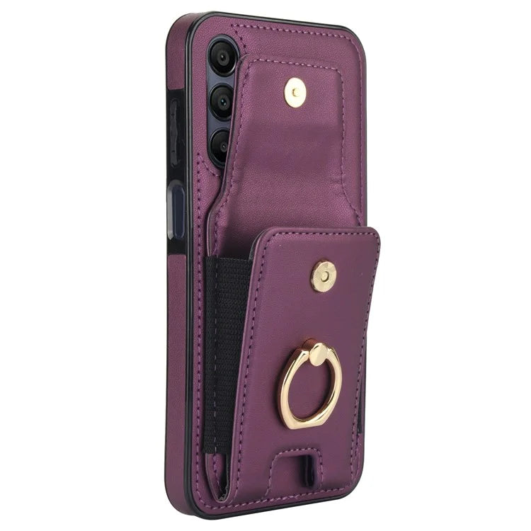 For Samsung Galaxy A15 4G / A15 5G Case Ring Kickstand Leather+TPU Cover with Card Holder