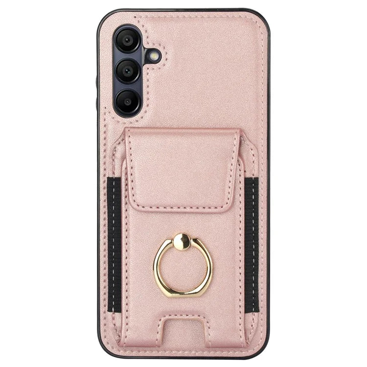 For Samsung Galaxy A15 4G / A15 5G Case Ring Kickstand Leather+TPU Cover with Card Holder
