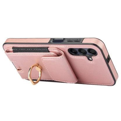 For Samsung Galaxy A15 4G / A15 5G Case Ring Kickstand Leather+TPU Cover with Card Holder
