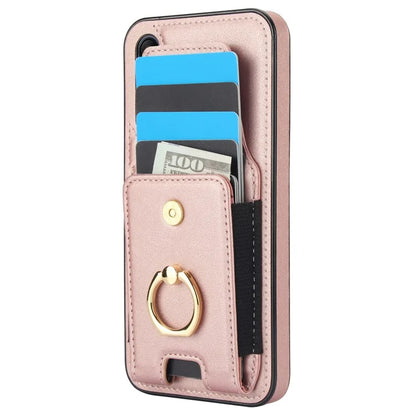 For Samsung Galaxy A15 4G / A15 5G Case Ring Kickstand Leather+TPU Cover with Card Holder
