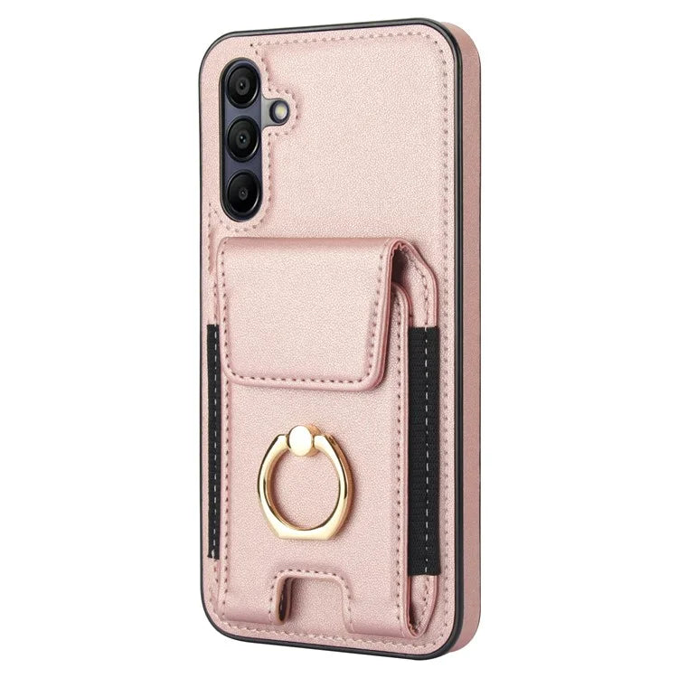 For Samsung Galaxy A15 4G / A15 5G Case Ring Kickstand Leather+TPU Cover with Card Holder