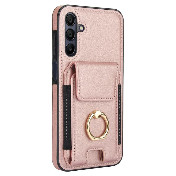 For Samsung Galaxy A15 4G / A15 5G Case Ring Kickstand Leather+TPU Cover with Card Holder
